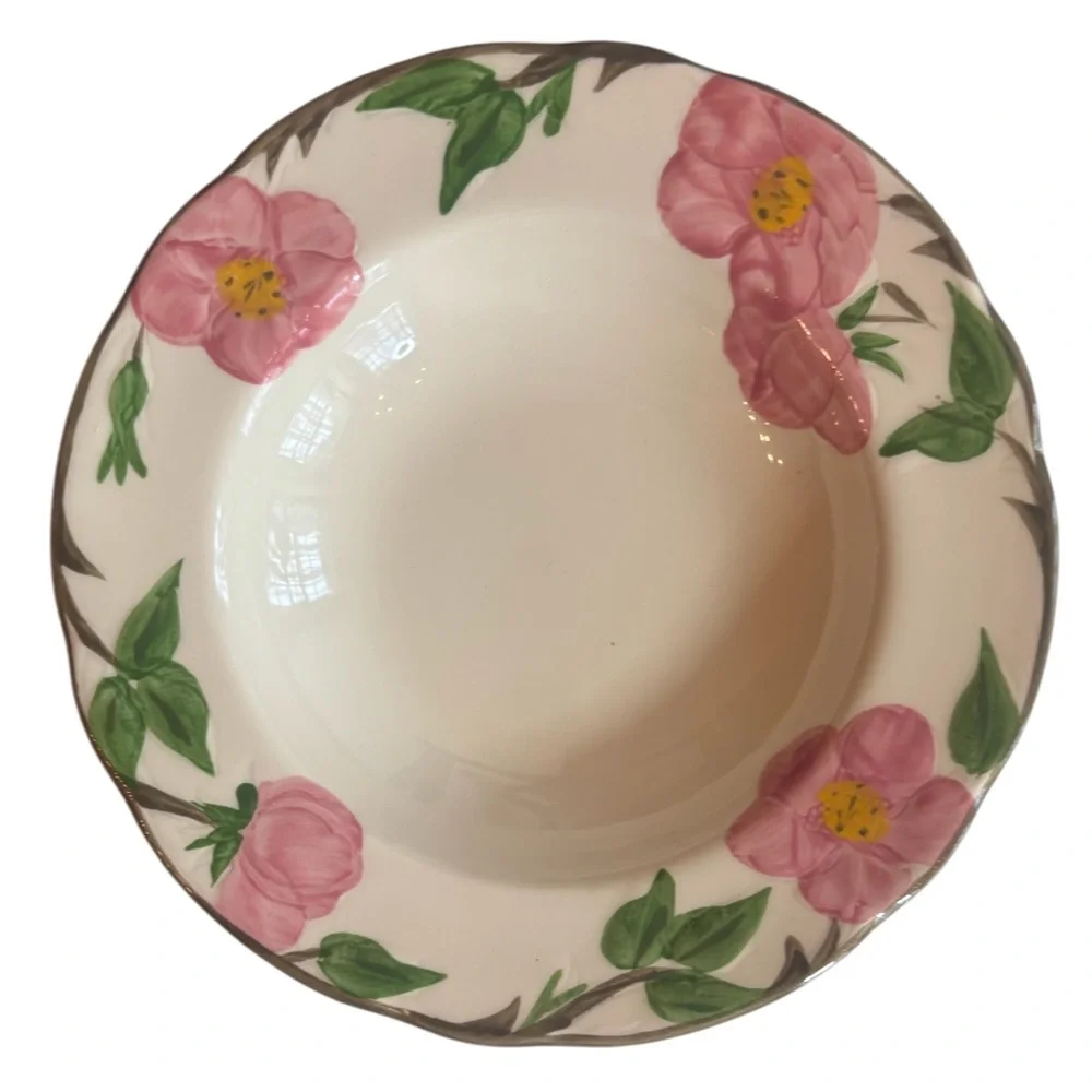 Franciscan Desert Rose 8” Rim Soup Salad Bowl Set 4 Vintage England Cream Pink